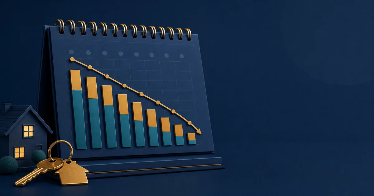 Illustration for the Amortization Schedule Calculator: See a year-by-year breakdown of how your mortgage payments split between interest and principal.