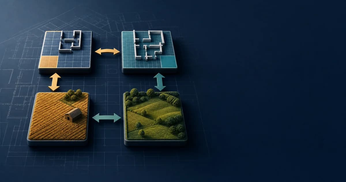 Illustration for the Area Unit Converter: Convert between square feet, square metres, square yards, acres, and hectares.