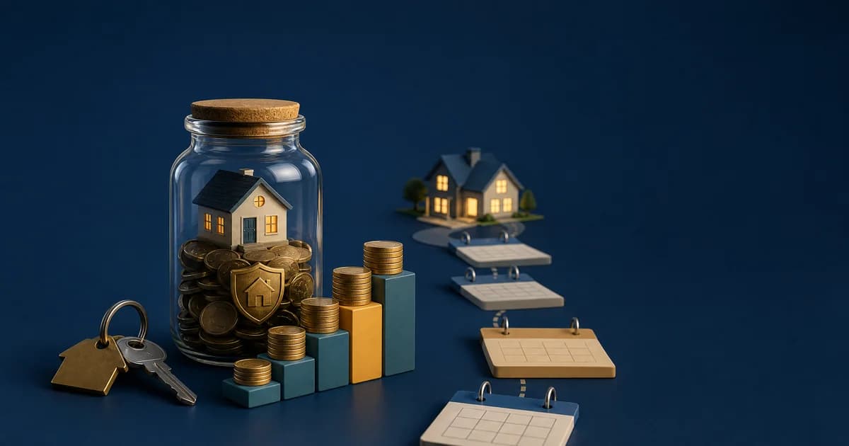 Illustration for the Down Payment Savings Calculator: Find out how long it takes to save your target down payment with monthly contributions.