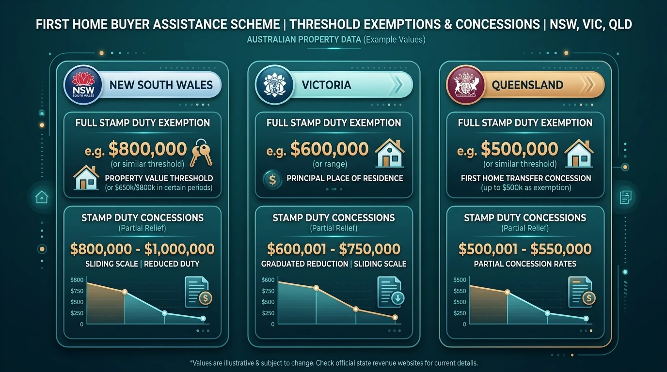 First Home Buyer Assistance Scheme Threshold Matrix across Australian States