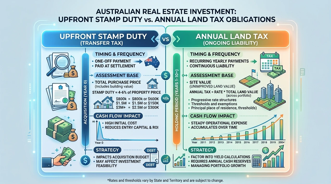 Stamp Duty vs Annual Land Tax Comparison Diagram for Real Estate Portfolios