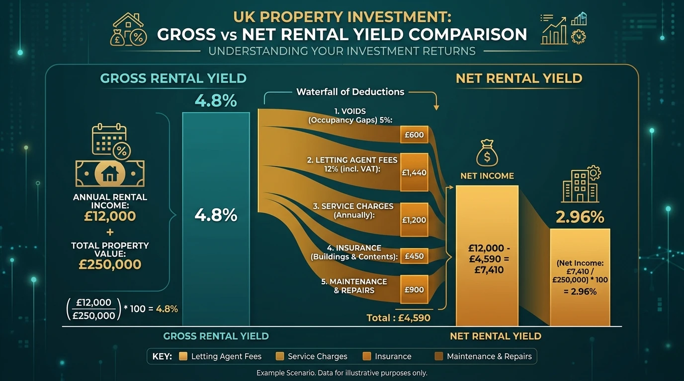 Gross vs Net Rental Yield Deduction Waterfall Chart