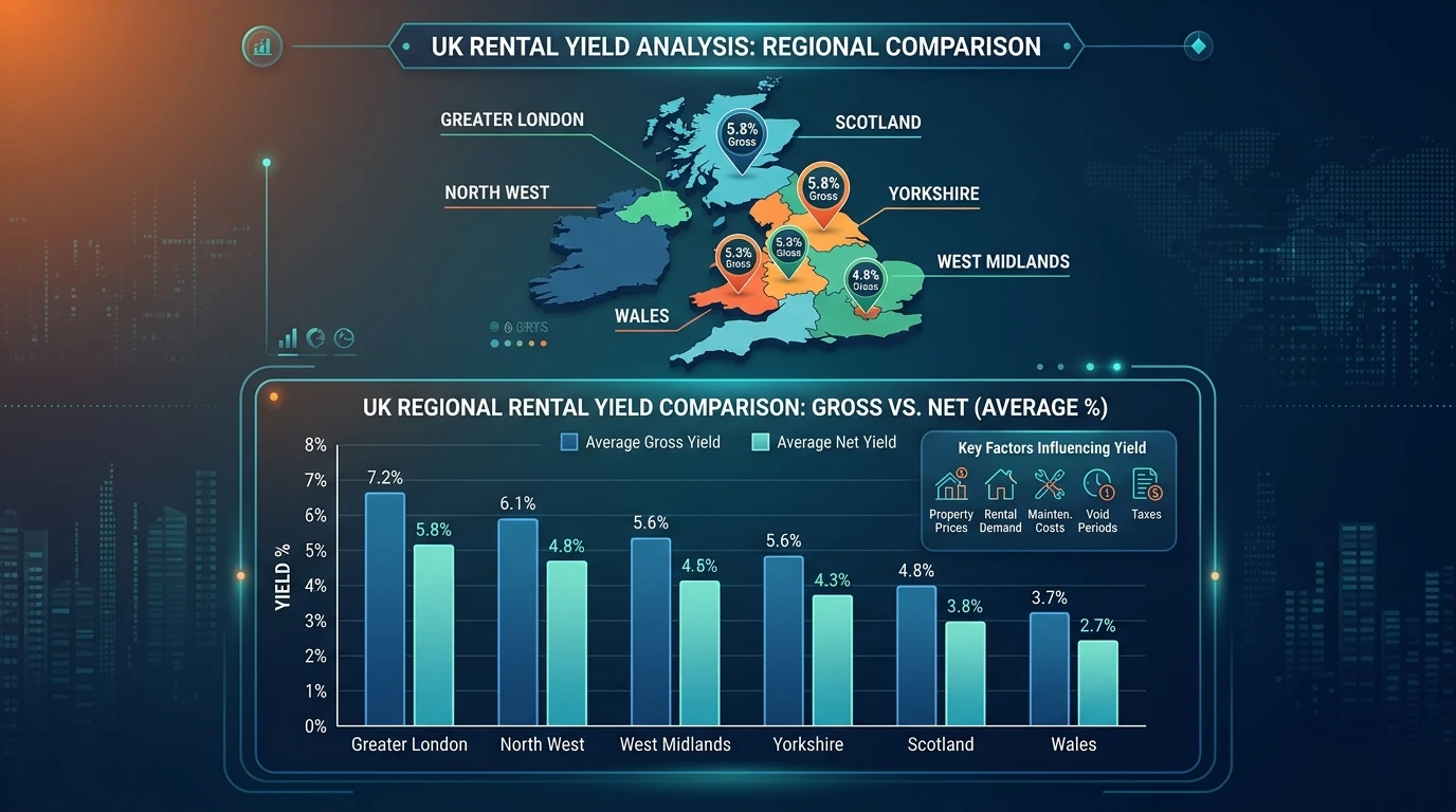 UK Regional Rental Yield Comparison Map and Data Visualization